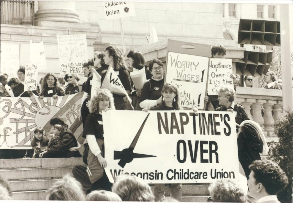 Educators at Wisconsin's first Worthy Wage Day in 1992.